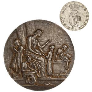 Christian VII, 4 skilling 1783, H 32 - kval. 01-1 samt Alliance Francaise medaille i Ag, 50 mm, 61,6 g graveret J.C. Just, Copenhague 1925