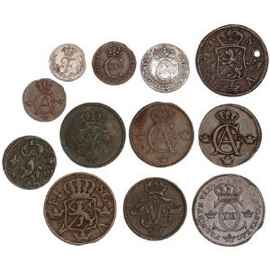 Sverige, lille samling mønter, 17. - 19. århundrede inkl. 1 øre 1747, skilling 1815, 112 skilling 1808 - alle i gode kvaliteter. 12