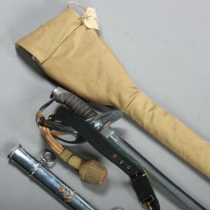 Dansk sabel M1950 for Gardeofficer i skede tilhørende futteral. 1