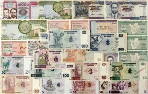 Burundi, Congo, lille lot forskellige, nyere ucirkulerede sedler, i alt 30 stk.