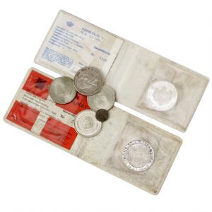 Mindedukat Ag 2 stk., erindringsmønter 2 stk., Holland, 2 12 gulden 1858, KM 82 etc., i alt 7 stk.