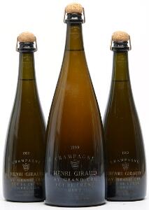 1 bt. Mg. Champagne Brut Fût de Chêne Grand Cru, Henri Giraud 1999 A hfin.  etc. Total 3 bts.