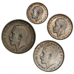 England, George V, Maundy Set 1921, 4, 3, 2, 1 Pence i sølv