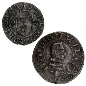Sverige, Johan III, 12 øre 1592, SM 100. Spanien, 16 Maravedis 1667. KM 172.7. 2