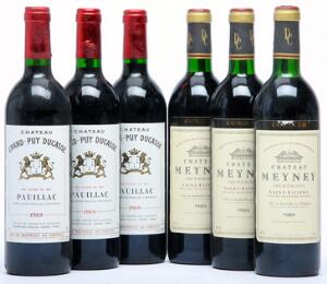 3 bts. Château Grand Puy Ducasse, Pauillac. 5. Cru Classé 1989 A hfin.  etc. Total 6 bts.