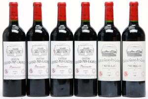4 bts. Château Grand Puy Lacoste, Pauillac. 5. Cru Classé 2005 A hfin.  etc. Total 6 bts.