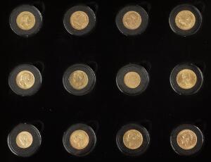 Europas Guldarv, samling guldmønter i æske fra Mønthuset, 12 stk