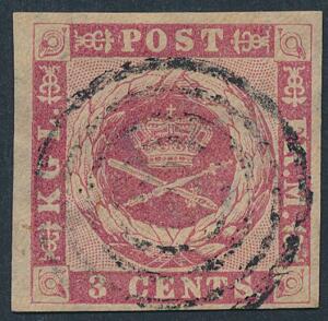 1866. 3 cents, rosa. Plade II, pos. 71. Smukt mærke med centralt stumt stempel