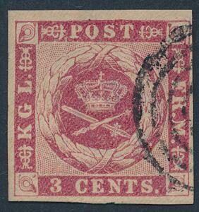 1866. 3 cents, rosa. Plade I, pos. 66. Smukt mærke