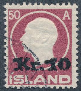 1925. Provisorium, 10 kr50 aur, rødlilla. Flot stemplet mærke. Facit 3800