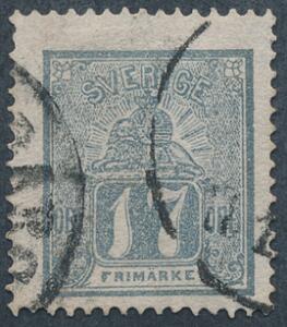 1862. Løve, 17 öre, grå. Stemplet. Facit 6500