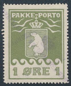 1905. 1 øre, oilvengrøn. Letstemplet eksemplar