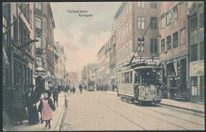 København. Torvegade med Sporvogn linie 9. Smukt koloreret, 1906