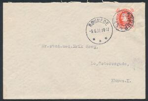 1930. Chr. X, 60 år 15 øre, rød. Single på brev til København. Annulleret med udsl. STAUNSTRUP og sidestempel Rønnde.