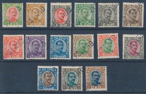 1920. Chr.X. 15 værdier. Alle annulleret med liniestempel FRA ISLAND