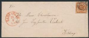 1858. 4 sk. brun. Flot brev fra Haderslev til Kolding. RØDT antiquastempel HADERSLEV 24.4.1863