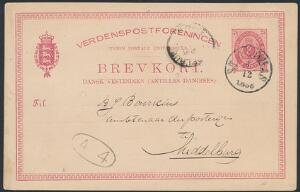 1886. 3 Cents, helsagsbrevkort annulleret med antiquastempel ST. THOMAS 6.12.1886. Facit 500