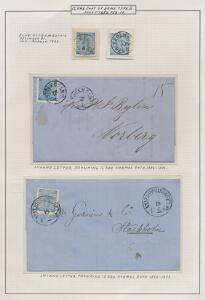1858. 12 Öre, blå-ultramarin. Udstillings-planche med 2 smukke mærker samt 2 breve.