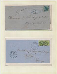 1854-1863. 4 albumsider fra special-samling med i alt 10 breve, bl.a. breve med 2 stk. 8 skilling, grøn med attest Møller.