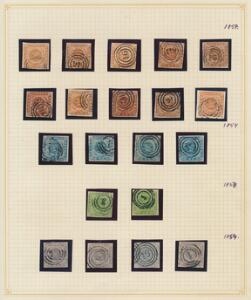 1854-1863. 2 plancher med stemplede skillingsmærker kvadrater i pæn kvalitet incl. to stk. AFA 10 16 skilling stukken kant, begge med let afklippet stikning