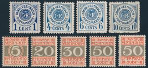 Porto. 1902-1905. Portomærker, komplet postfrisk incl. begge takninger af 50 bit. AFA 2110