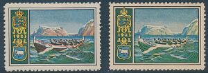 1923. Julemærker. 2 varianter, hhv. manglende ha i Torshavn og uden rød farve.