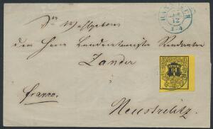 Hannover. 1851. 110 Thaler, gulsort. Single på fint brev