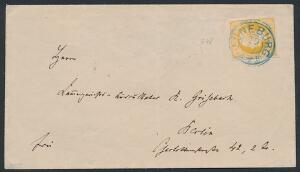 Hannover. 1859. Georg V, 3 Gr. orangegul. Single på brev til Berlin