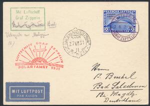 Tyskland. 1931. Zeppelin, Polarfart, 2 RM. blå. Single på brev