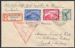 Tyskland. 1933. Zeppelin, Chicagofart. 1 RM. rød og 2 RM. blå på fint brev