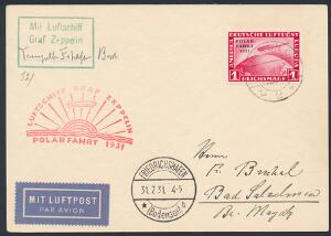 Tyskland. 1931. Zeppelin, Polarfart, 1 RM. rød på brevkort