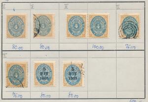 1873-1905. 4 cents. Ovalfejl Streg over TIN. 7 eksemplarer