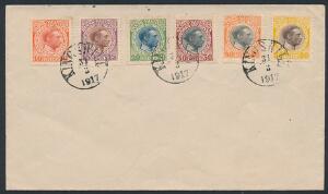 1915. Chr.X. 6 værdier på kuvert annulleret med anitquastempel KINGSHILL 31.3.1917