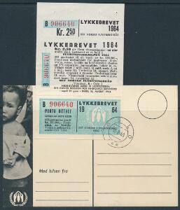 1964. LYKKEBREVET 1964. Komplet. Påsat ubrugt postkort og stemplet OSLO 10.8.64.
