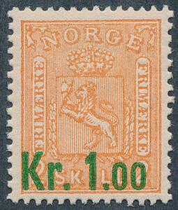 1905. Provisorium, 1 kr.2 skilling orange. Postfrisk. Udtalelse Nielsen