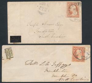 USA. 1851. Washington. 3 c. rød. Utakket. 2 BLOOD´S Penny Post breve.