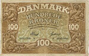 100 kr 1926 A, Nr. 2165399, V. Lange  Gellerup, Sieg 109, DOP 116, Pick 23