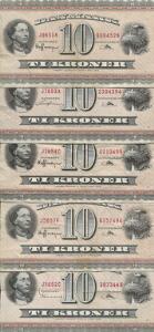 Samling af 10 kr sedler fra 1955 til 1965, i alt 32 stk. i diverse underskriftskombinationer og i varierende kvalitet