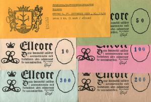 Samling af pengesedler og frimærker fra Elleore, i alt 11 stk. forskellige sedler samt diverse julemærker og andre frimærker