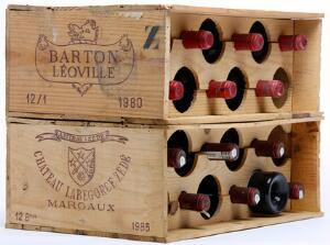 6 bts. Château Léoville Barton, Saint - Julien. 2. Cru Classé 1980 A-AB bn. Owc. etc. Total 13 bts.