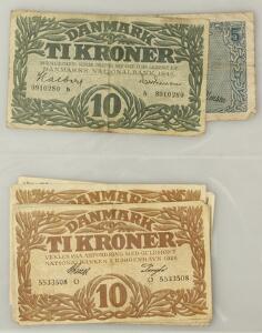 Samling mønter m.m ca. 45 stk. inkl. England, Charles I, shilling, en del skandinaviske 1800tals, Norge, Fr. IV, krone 1725, NM  4, H 4tæret, Danmark, sedler