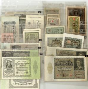 Tyskland, inflationssedler 1919-1924, samling på 32 pengesedler, størstedelen i kv. 01 eller bedre