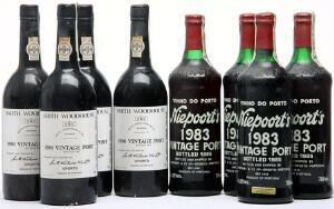 4 bts. Niepoort Vintage Port 1983 A-AB bn.  etc. Total 8 bts.