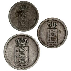 Dansk Vestindien, Dansk Amerikansk Mønt, 2 skilling 1837, 1848, H 12, 18 samt 10 skilling 1845, H 14, i alt 3 stk. i varierende kvaltiet