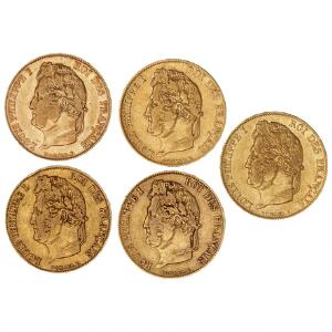 Frankrig, Louis Philippe I, 1830-1848, 20 Francs 1834A, 1835B, 1836A, 1839A, 1840A, F 560, 564. 5