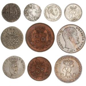 Samling af mønter fra Christian I til Christian IX, i alt 10 stk. i varierende kvalitet