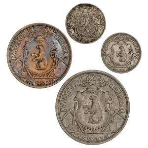 Grønland, Kryolith, Mine- og Handels Selskabet, 10 kroner 1922, Sieg 27, 2 kroner 1922, Sieg 25, 10 øre 1922, Sieg 23 2 stk., i alt 4 stk.