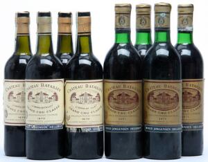4 bts. Château Batailley, Pauillac. 5. Cru Classé 1970 Bottled in DK. AB ts.  etc. Total 8 bts.