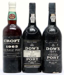 1 bt. Croft Vintage Port 1963 A hfin.  etc. Total 3 bts.