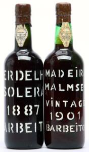 1 bt. Madeira Malmsey V. S., Barbeito 1901 A hfin.  etc. Total 2 bts.